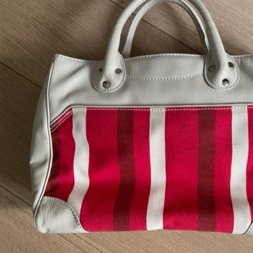 Rare Sigerson Morrison red + white striped leather canvas tote